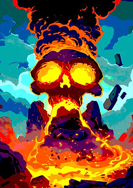 Fiery Skull Explosion Digital Art