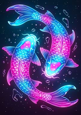Neon Koi Fish Illustration