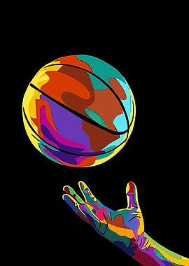 Colorful Basketball and Hand Illustration