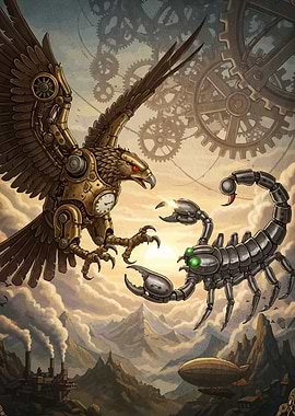 Steampunk Eagle Scorpion Battle