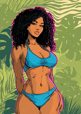 Woman in Bikini with Tropical Background
