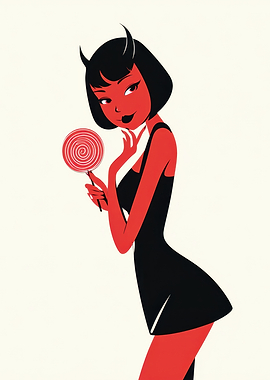 Devil Girl with Lollipop Illustration