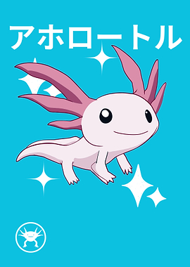 Cute Axolotl Illustration on Blue Background