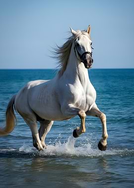 White Horse Galloping in the Sea