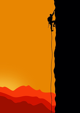 Silhouette Rock Climber at Sunset