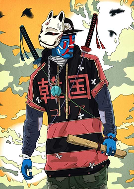 Urban Samurai with Mask and Swords