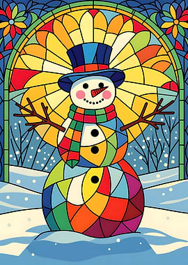 Colorful Stained Glass Snowman Illustration