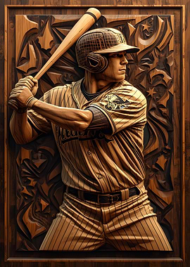 Baseball Player Wood Carving Art