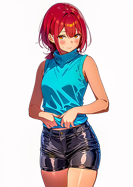 Anime Girl in Blue Top and Shorts