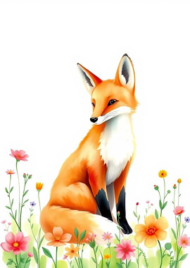 Fox in a field of flowers