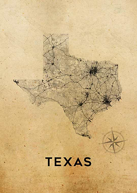 Texas Map Vintage Map Edition