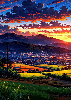 Anime Landscape at Sunset