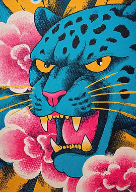 Blue Jaguar with Flowers