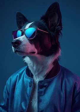 Cool Dog with Sunglasses and Jacket Neon