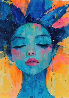 Abstract Portrait with Blue and Orange Hues
