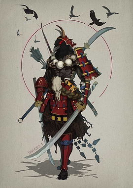 Crow Samurai Warrior Illustration