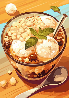 Bowl of dessert with ice cream