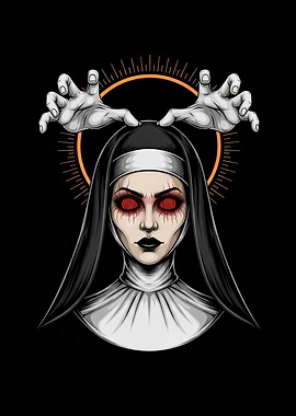 Creepy Nun with Hands and Halo