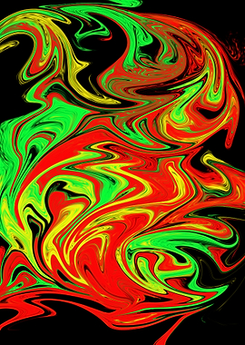 Abstract Swirls of Red, Green, and Yellow