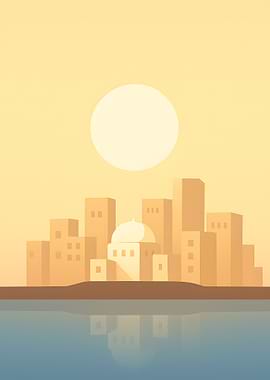 Minimalist Cityscape at Sunset