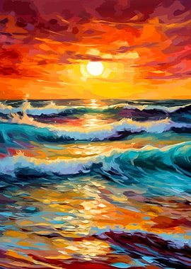 Vibrant Ocean Sunset Painting