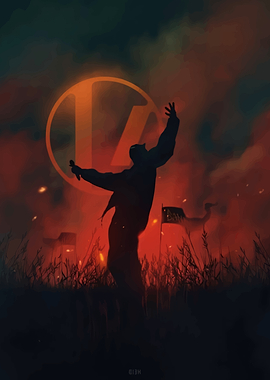 Dark Silhouette with Symbol and Flags