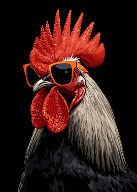 Cool Rooster with Sunglasses on Black