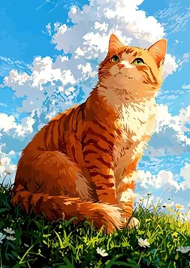 Orange Tabby Cat in Grassy Field