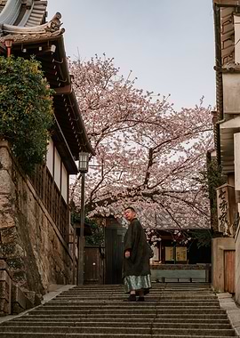 Man in Yukata on Stone Steps