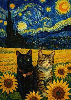 Cats in Starry Night Style