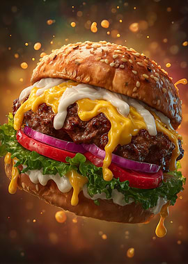 Delicious Burger with Dripping Cheese