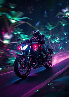 Motorcycle Ride Neon Cityscape