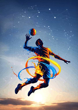 Volleyball Player with Celestial Background