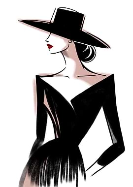 Woman in Black Dress and Hat