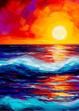 Colorful Ocean Sunset Painting