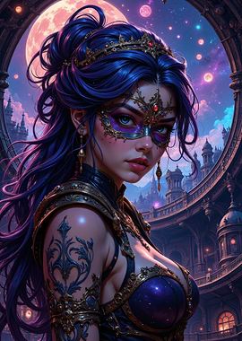 Masquerade Beauty with Celestial Background