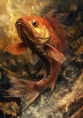 Golden Fish in Dark Water Painting