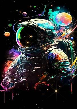 Colorful Astronaut in Space Art