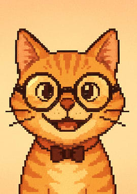 Pixel Art Cat with Glasses and Bowtie