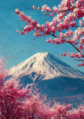 Mount Fuji with Cherry Blossoms Painting