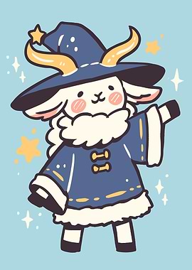 Cute Goat Wizard Cartoon Illustration