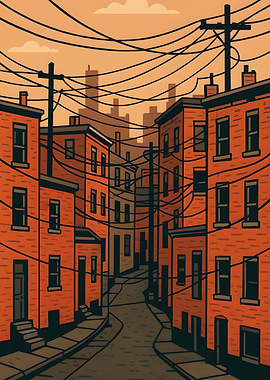 Urban Alleyway with Brick Buildings