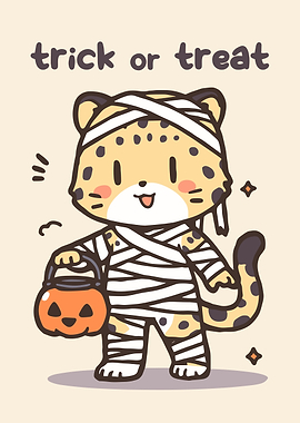 Cute Halloween Leopard Mummy Illustration