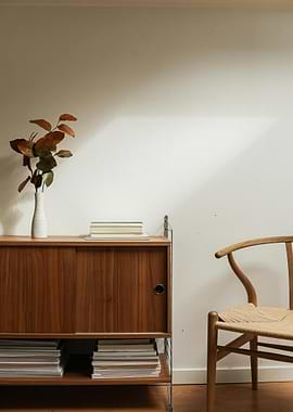 Minimalist Interior with Wooden Cabinet and Chair