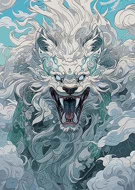 Majestic White Lion in the Clouds