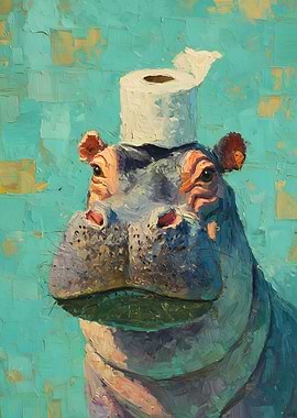 Hippo with Toilet Paper Hat