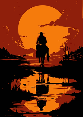 Cowboy Silhouette at Sunset