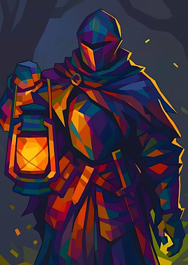 WPAP Knight with Lantern in Forest