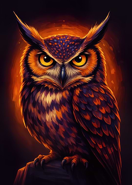 Majestic Owl Portrait with Fiery Glow