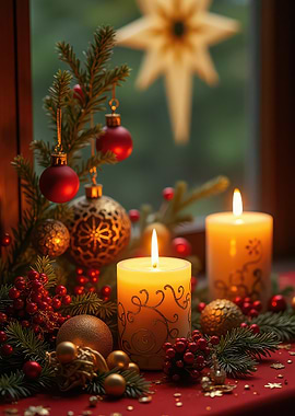 Festive Christmas Candles and Ornaments
